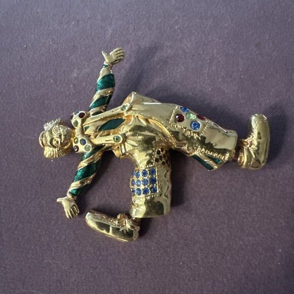 Vintage Swarovski Designer Enamel Crystal Clown Brooch - Picture 2 of 5